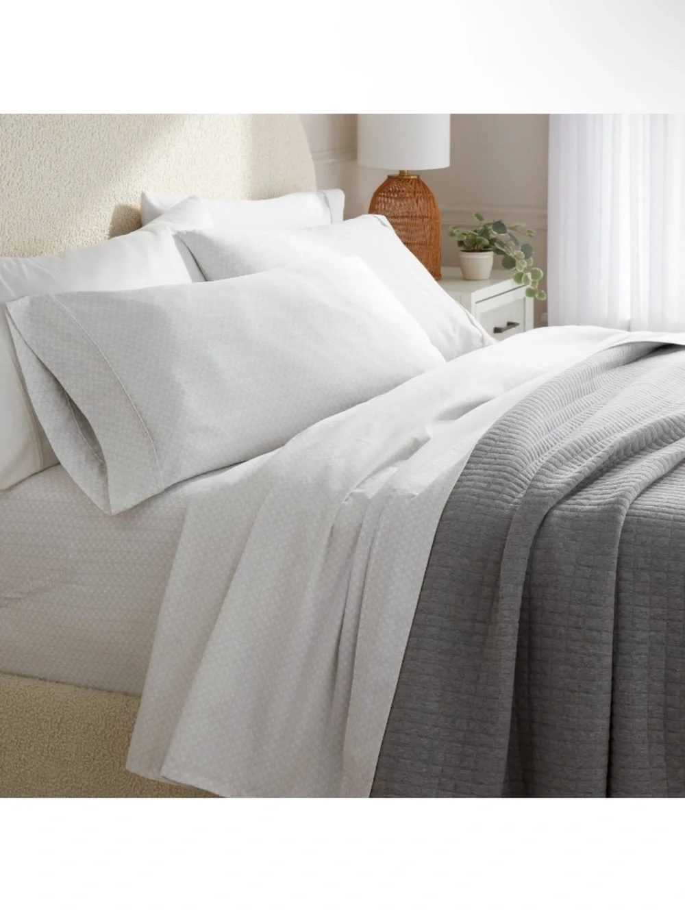 Queen 400 Thread Count Performance Sheet Set Light Gray Geo - Threshold
